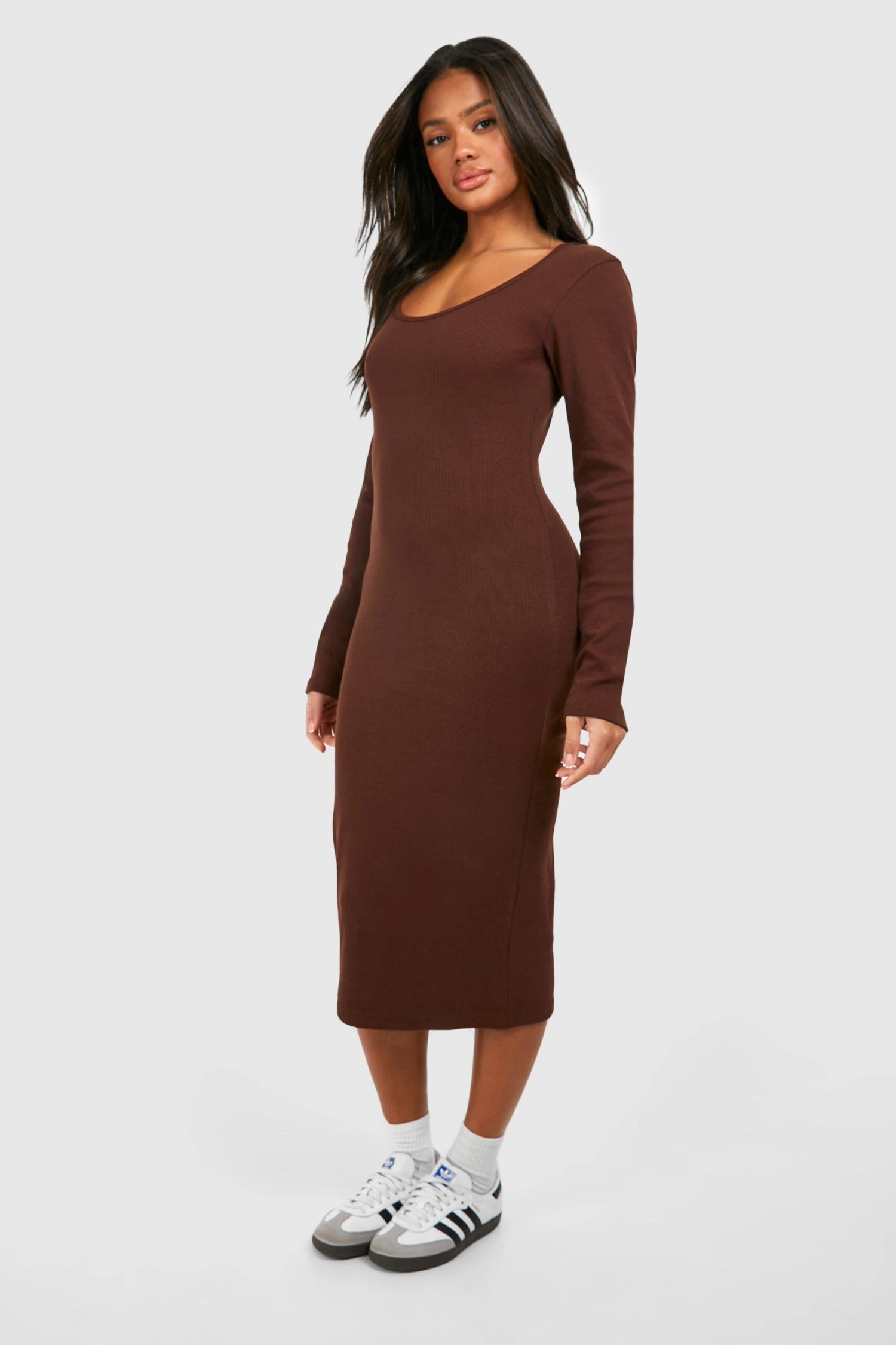 BOOHOO Scoop Neck Long Sleeve Rib Midi Dress 5 BOOHOO Scoop Neck Long Sleeve Rib Midi Dress - Image 5