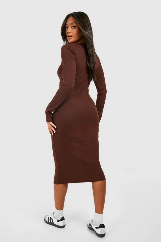 BOOHOO Scoop Neck Long Sleeve Rib Midi Dress 2 BOOHOO Scoop Neck Long Sleeve Rib Midi Dress - Image 2