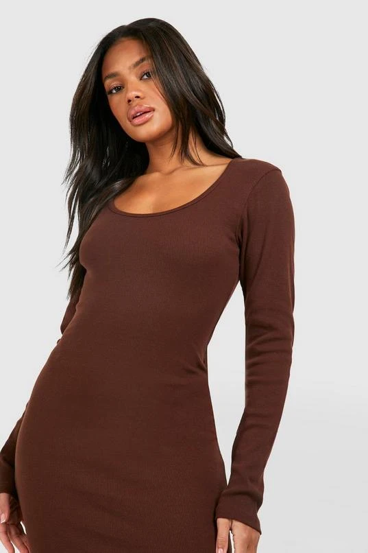 BOOHOO Scoop Neck Long Sleeve Rib Midi Dress 4 BOOHOO Scoop Neck Long Sleeve Rib Midi Dress - Image 4