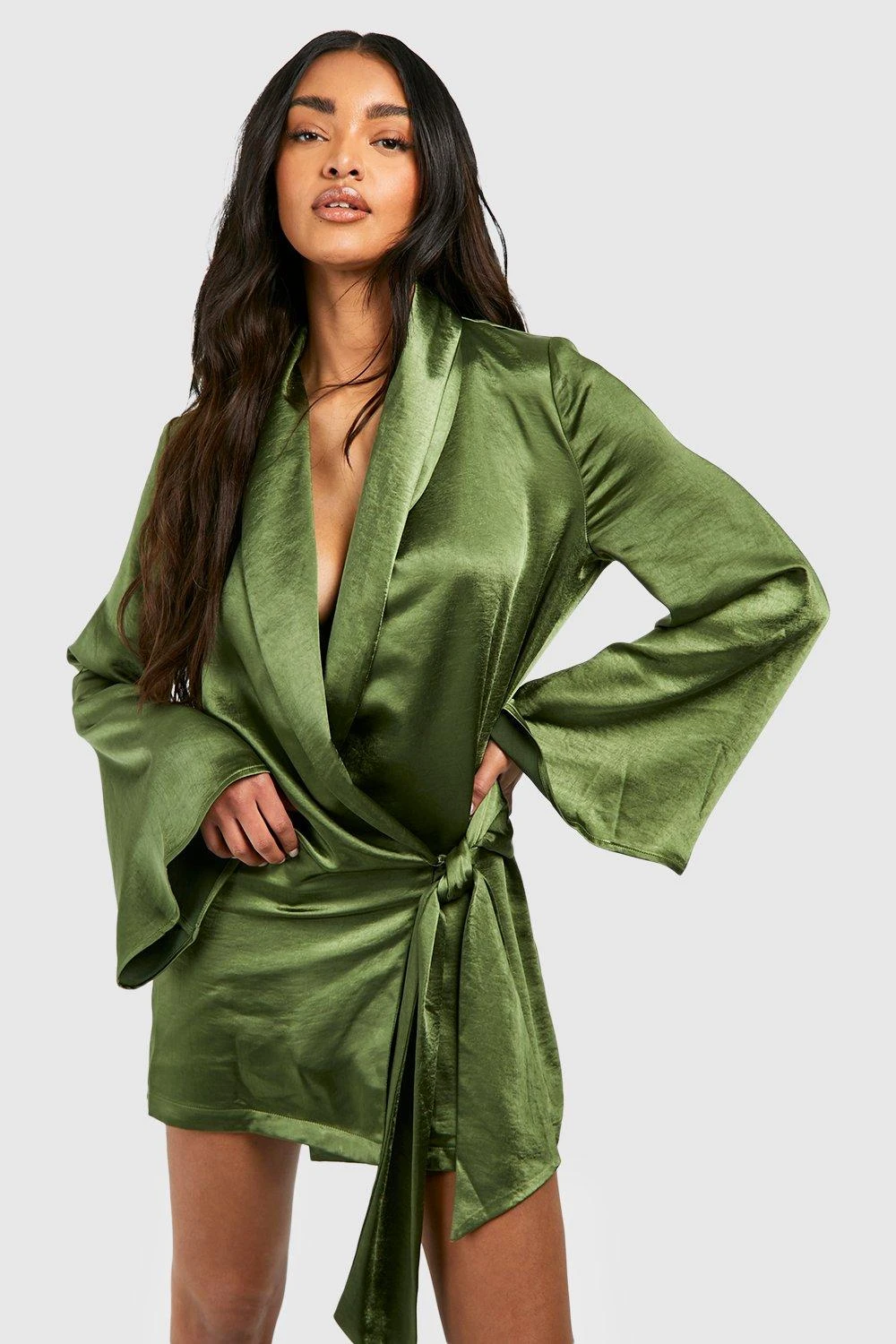 BOOHOO Satin Wrap Shirt Dress 6 BOOHOO Satin Wrap Shirt Dress - Image 6