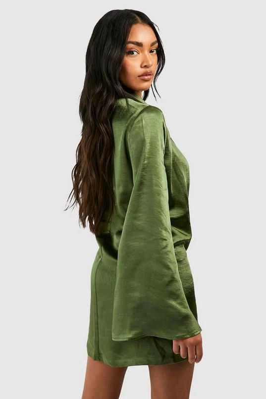 BOOHOO Satin Wrap Shirt Dress 2 BOOHOO Satin Wrap Shirt Dress - Image 2