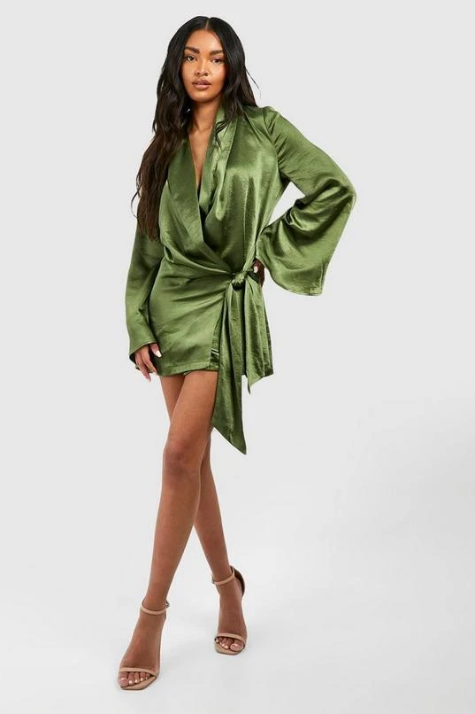 BOOHOO Satin Wrap Shirt Dress 3 BOOHOO Satin Wrap Shirt Dress - Image 3