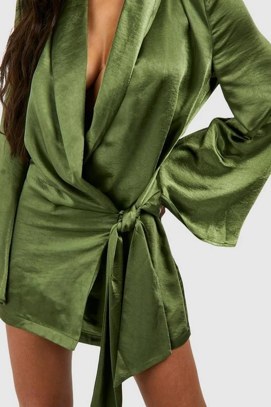 BOOHOO Satin Wrap Shirt Dress 4 BOOHOO Satin Wrap Shirt Dress - Image 4