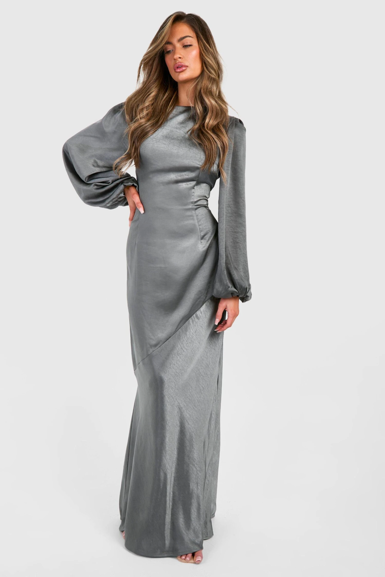 BOOHOO Bridesmaid Satin Blouson Sleeve Maxi Dress 6 BOOHOO Bridesmaid Satin Blouson Sleeve Maxi Dress - Image 6