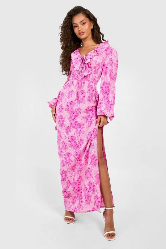 BOOHOO Floral Plunge Ruffle Maxi Dress 1 BOOHOO Floral Plunge Ruffle Maxi Dress