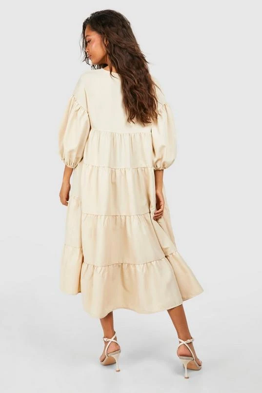 BOOHOO Poplin V Neck Tiered Midi Smock Dress 2 BOOHOO Poplin V Neck Tiered Midi Smock Dress - Image 2