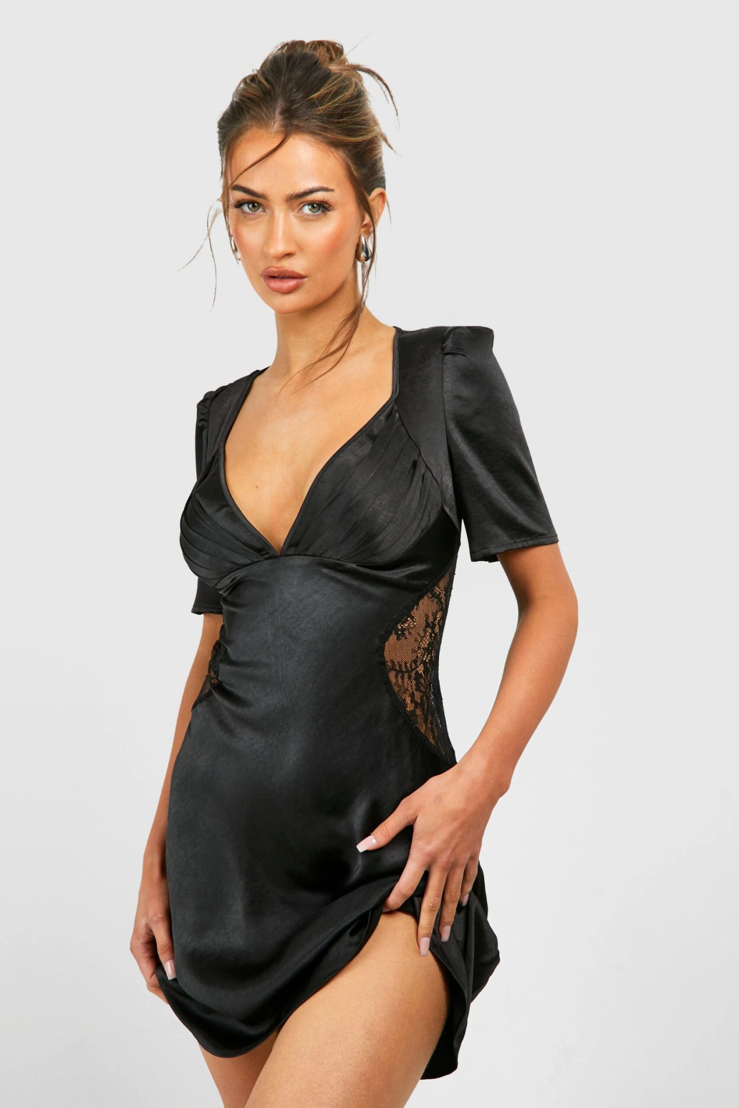 BOOHOO Satin Lace Detail Mini Dress 5 BOOHOO Satin Lace Detail Mini Dress - Image 5