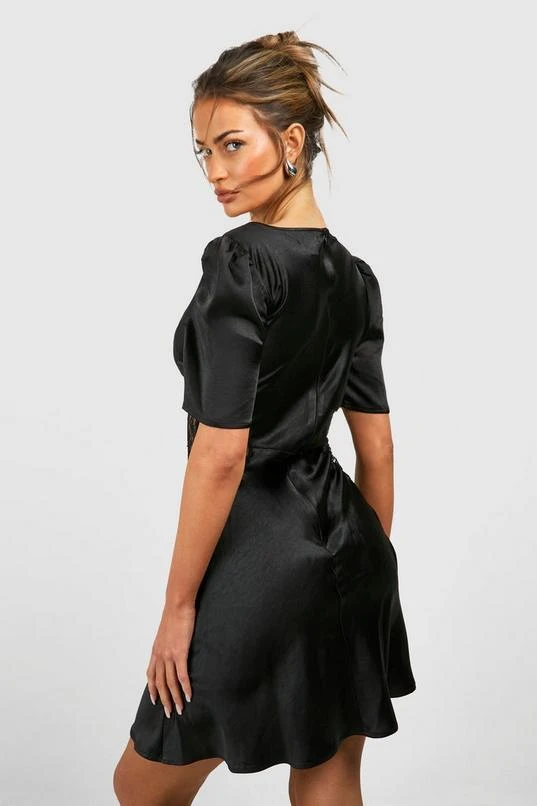BOOHOO Satin Lace Detail Mini Dress 2 BOOHOO Satin Lace Detail Mini Dress - Image 2