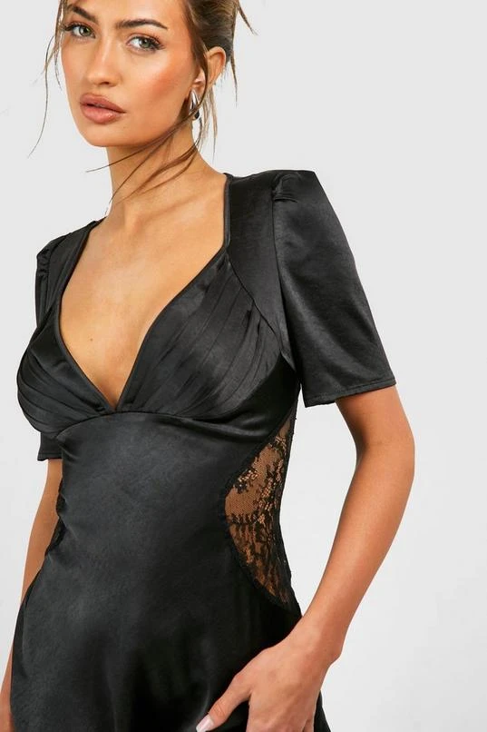 BOOHOO Satin Lace Detail Mini Dress 4 BOOHOO Satin Lace Detail Mini Dress - Image 4