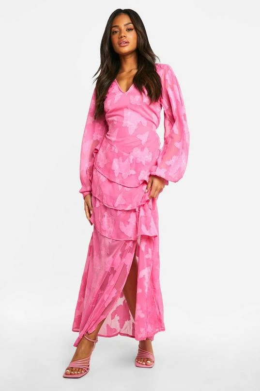 BOOHOO Burnout Floral Frill Detail Maxi Dress 1 BOOHOO Burnout Floral Frill Detail Maxi Dress