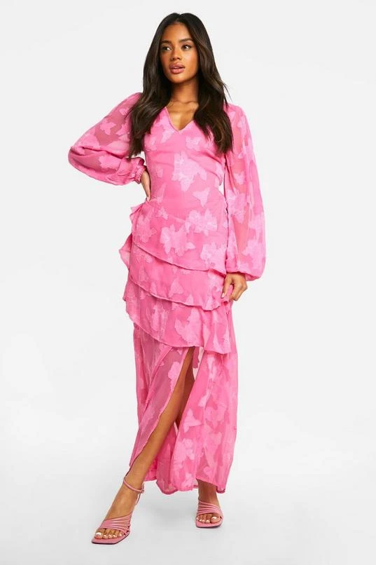 BOOHOO Burnout Floral Frill Detail Maxi Dress 3 BOOHOO Burnout Floral Frill Detail Maxi Dress - Image 3