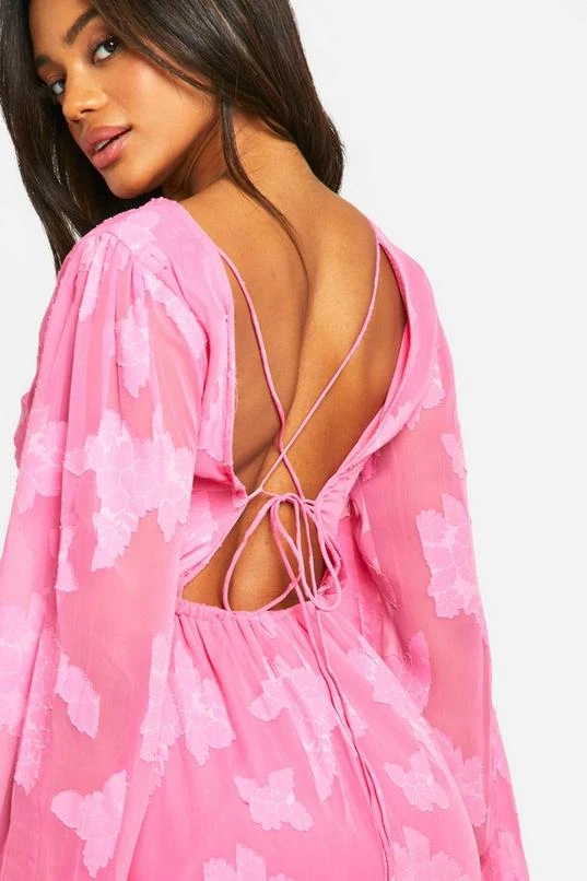 BOOHOO Burnout Floral Frill Detail Maxi Dress 4 BOOHOO Burnout Floral Frill Detail Maxi Dress - Image 4