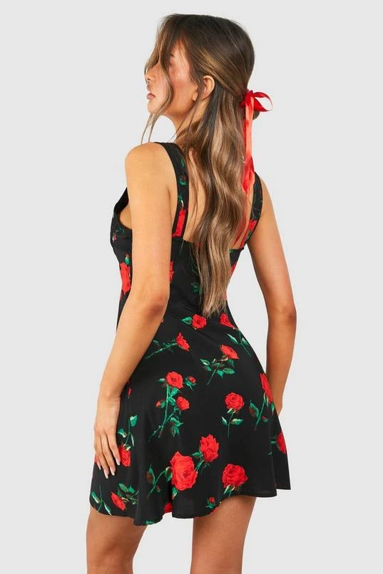 BOOHOO Rose Print Satin Slip Mini Dress 2 BOOHOO Rose Print Satin Slip Mini Dress - Image 2