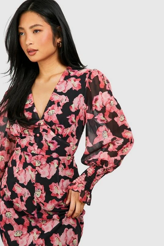 BOOHOO Petite Floral Ruffle Hem Woven Midi Dress 3 BOOHOO Petite Floral Ruffle Hem Woven Midi Dress - Image 3