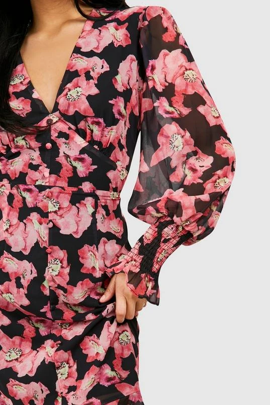 BOOHOO Petite Floral Ruffle Hem Woven Midi Dress 4 BOOHOO Petite Floral Ruffle Hem Woven Midi Dress - Image 4