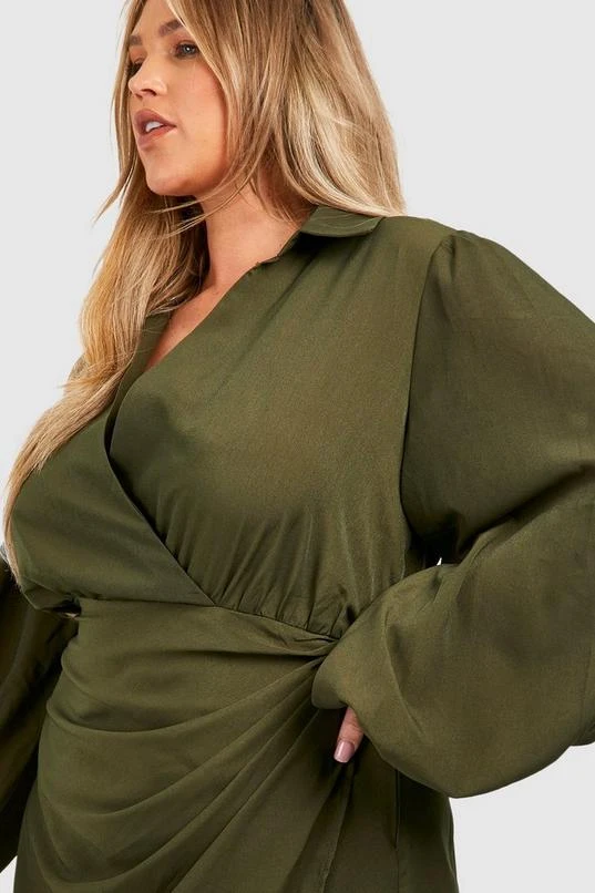 BOOHOO Plus Blouson Sleeve Wrap Dress 4 BOOHOO Plus Blouson Sleeve Wrap Dress - Image 4