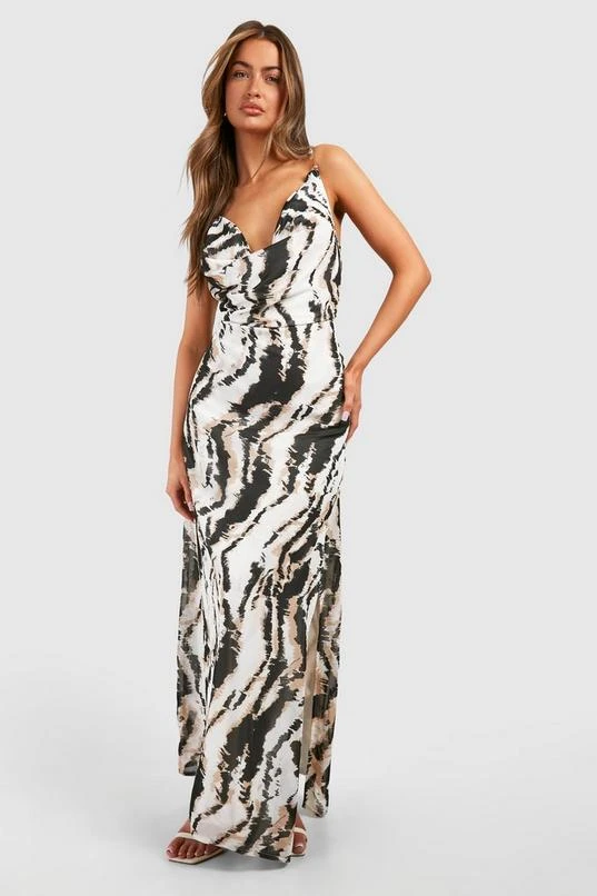 BOOHOO Abstract Beaded Chiffon Maxi Dress 1 BOOHOO Abstract Beaded Chiffon Maxi Dress