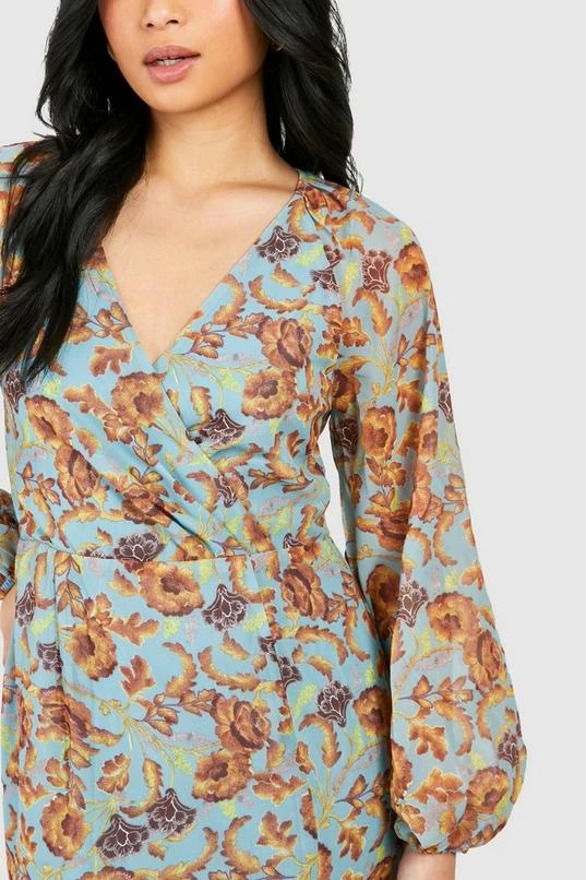 BOOHOO Petite Floral Print Ruffle Wrap Maxi Dress 4 BOOHOO Petite Floral Print Ruffle Wrap Maxi Dress - Image 4