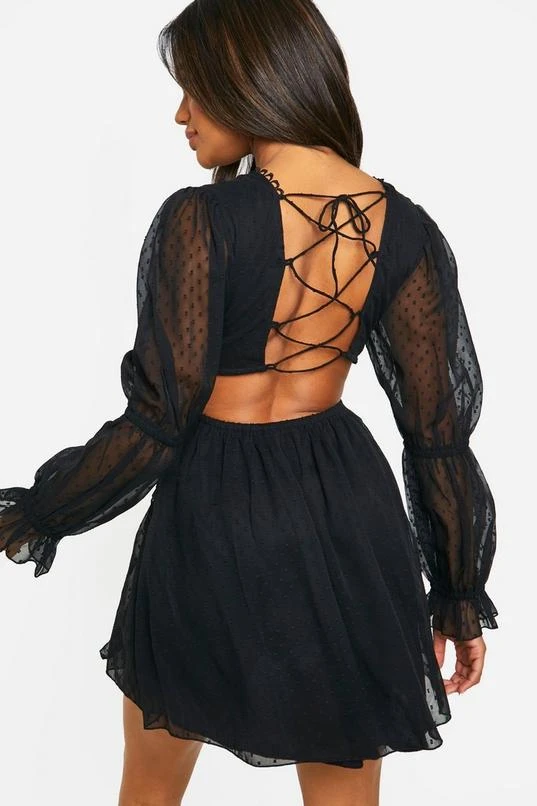 BOOHOO Dobby Ruffle Cut Out Mini Dress 2 BOOHOO Dobby Ruffle Cut Out Mini Dress - Image 2