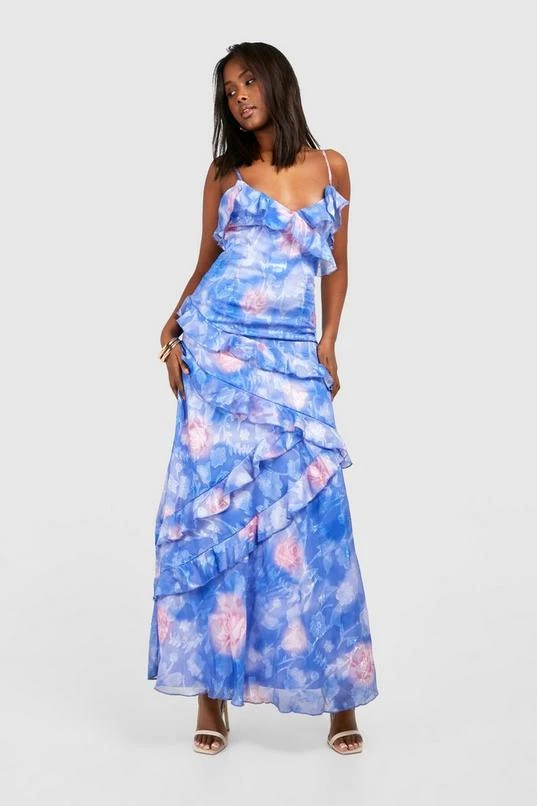 BOOHOO Jacquard Ruffle Maxi Dress 3 BOOHOO Jacquard Ruffle Maxi Dress - Image 3