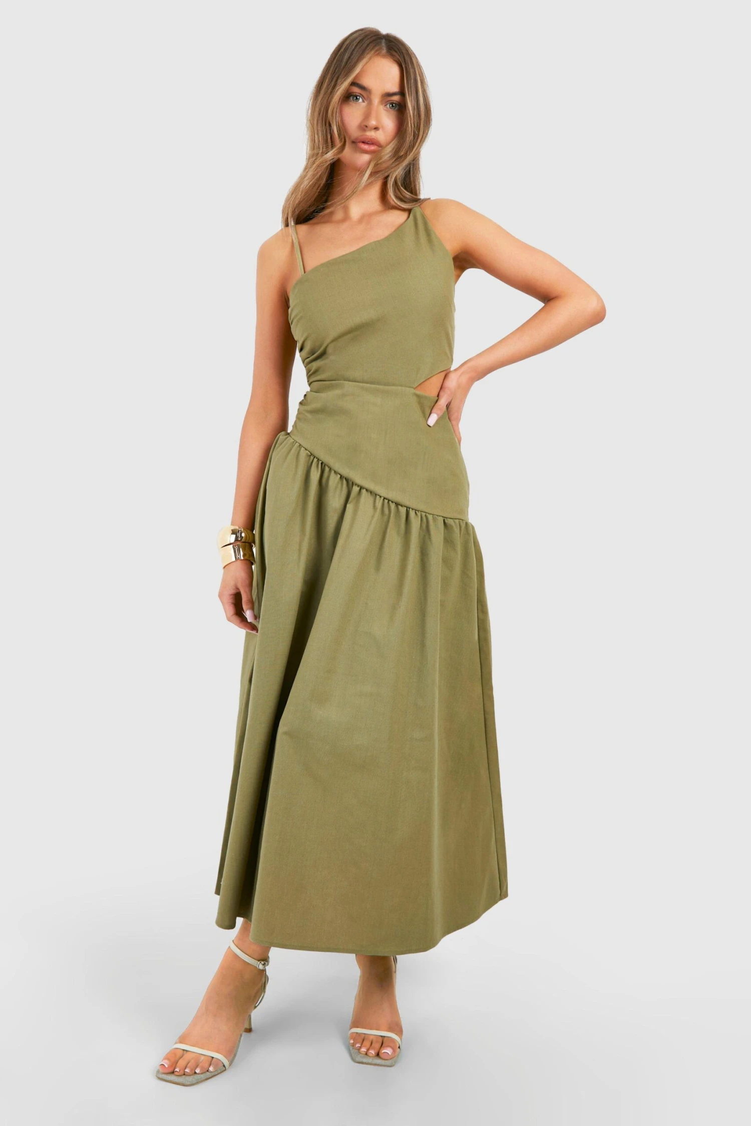 BOOHOO Linen Look Cut Out Asymmetric Midaxi Dress 5 BOOHOO Linen Look Cut Out Asymmetric Midaxi Dress - Image 5