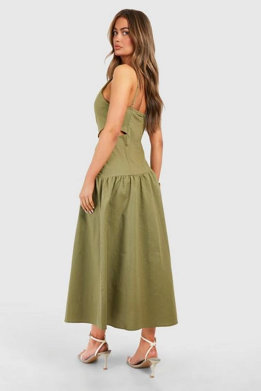 BOOHOO Linen Look Cut Out Asymmetric Midaxi Dress 2 BOOHOO Linen Look Cut Out Asymmetric Midaxi Dress - Image 2