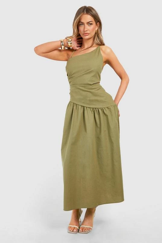 BOOHOO Linen Look Cut Out Asymmetric Midaxi Dress 3 BOOHOO Linen Look Cut Out Asymmetric Midaxi Dress - Image 3