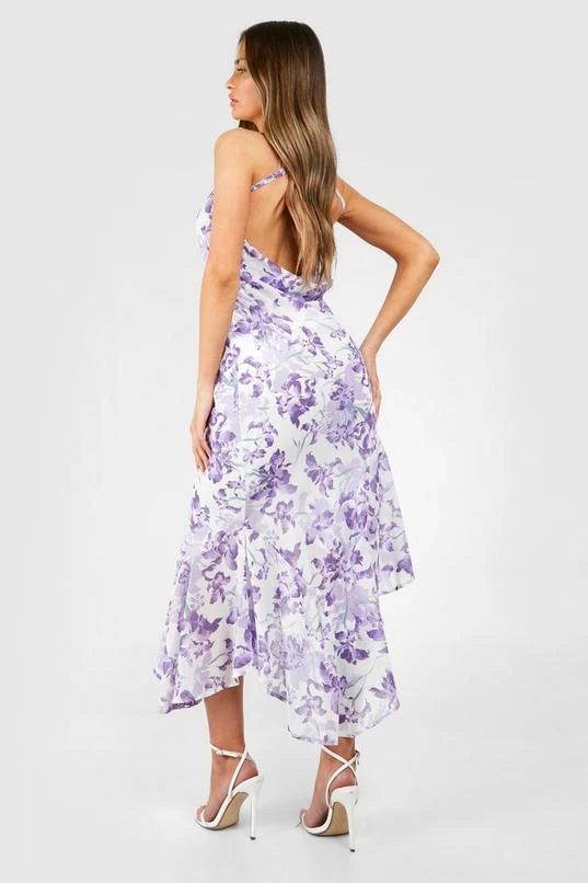 BOOHOO Floral Cowl Back Asymmetric Maxi Dress 2 BOOHOO Floral Cowl Back Asymmetric Maxi Dress - Image 2