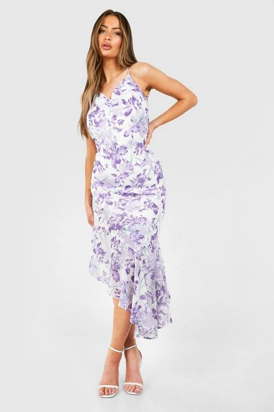 BOOHOO Floral Cowl Back Asymmetric Maxi Dress 3 BOOHOO Floral Cowl Back Asymmetric Maxi Dress - Image 3