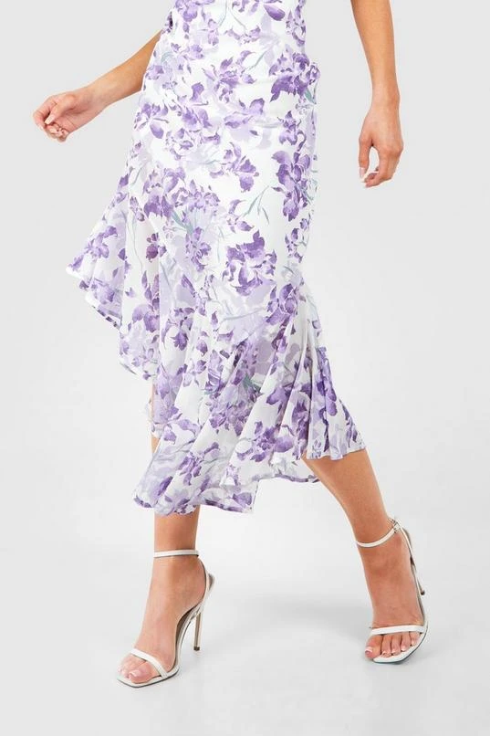 BOOHOO Floral Cowl Back Asymmetric Maxi Dress 4 BOOHOO Floral Cowl Back Asymmetric Maxi Dress - Image 4