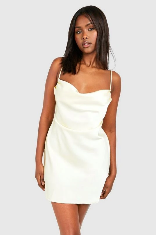 BOOHOO Satin Cowl Mini Slip Dress 1 BOOHOO Satin Cowl Mini Slip Dress
