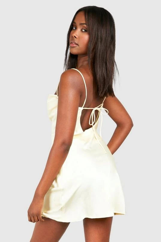 BOOHOO Satin Cowl Mini Slip Dress 2 BOOHOO Satin Cowl Mini Slip Dress - Image 2