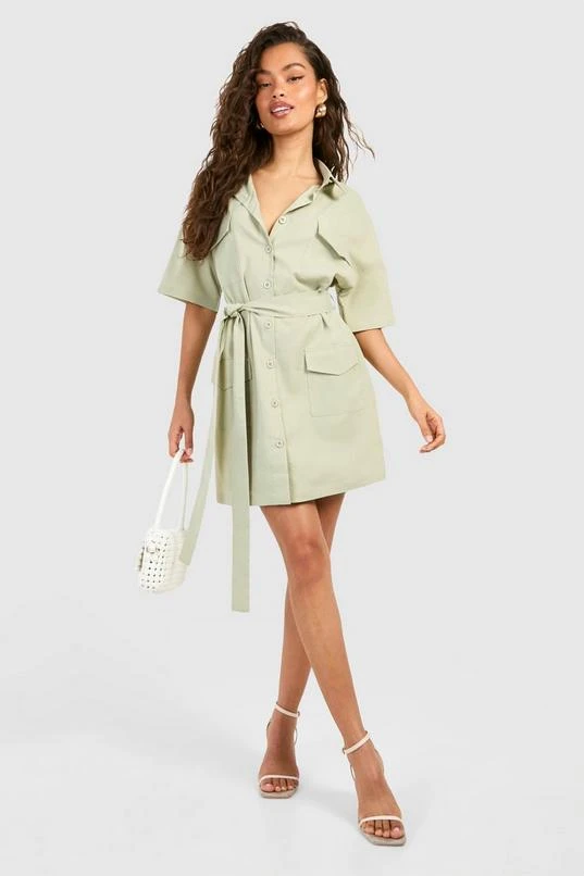 BOOHOO Poplin Short Sleeve Utility Shirt Dress 1 BOOHOO Poplin Short Sleeve Utility Shirt Dress