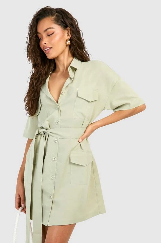 BOOHOO Poplin Short Sleeve Utility Shirt Dress 3 BOOHOO Poplin Short Sleeve Utility Shirt Dress - Image 3