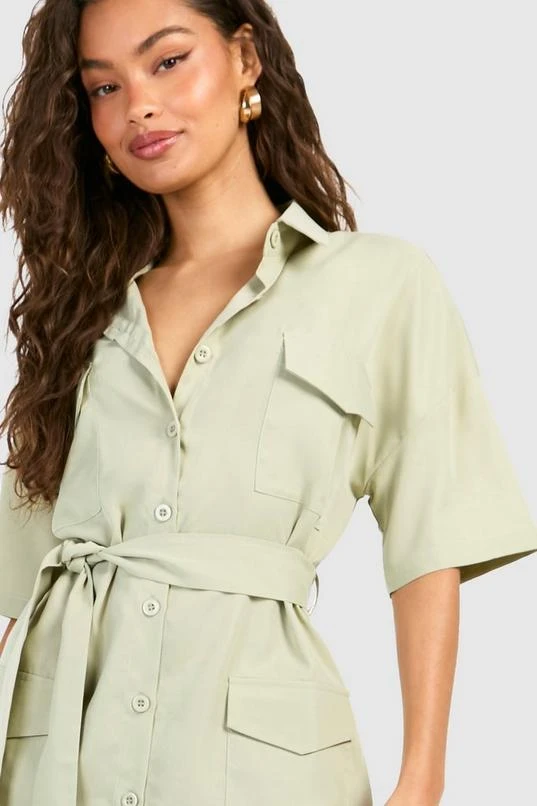 BOOHOO Poplin Short Sleeve Utility Shirt Dress 4 BOOHOO Poplin Short Sleeve Utility Shirt Dress - Image 4