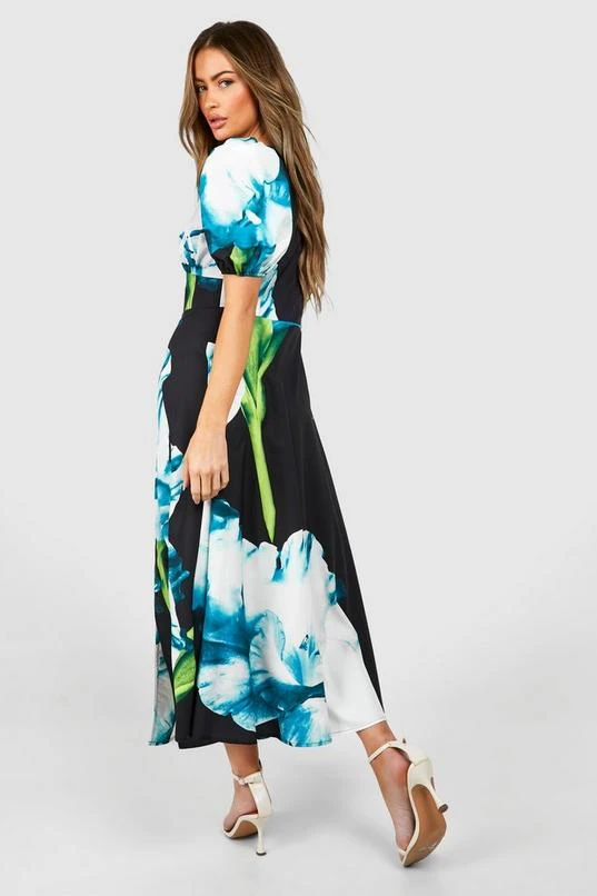 BOOHOO Floral Puff Sleeve Button Through Midi Dress 2 BOOHOO Floral Puff Sleeve Button Through Midi Dress - Image 2
