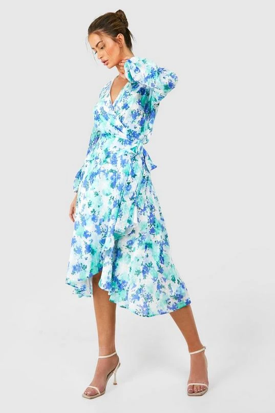 BOOHOO Floral Wrap Belted Midi Dress 1 BOOHOO Floral Wrap Belted Midi Dress