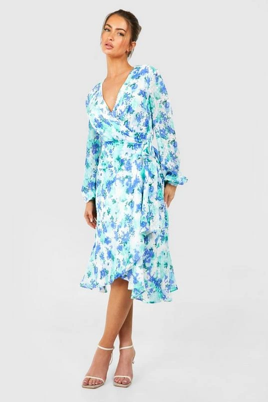 BOOHOO Floral Wrap Belted Midi Dress 3 BOOHOO Floral Wrap Belted Midi Dress - Image 3