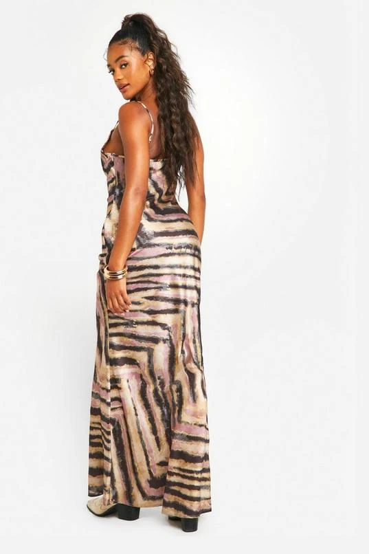 BOOHOO Animal Print Cowl Neck Slip Maxi Dress 2 BOOHOO Animal Print Cowl Neck Slip Maxi Dress - Image 2