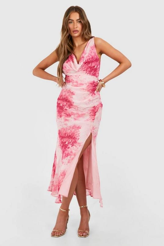 BOOHOO Cowl Neck Floral Split Leg Midaxi Dress 3 BOOHOO Cowl Neck Floral Split Leg Midaxi Dress - Image 3