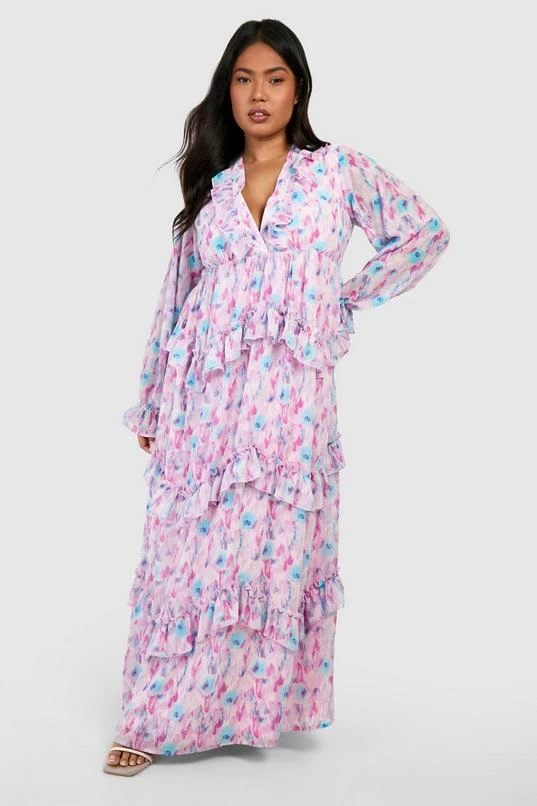 BOOHOO Plus Blurred Floral Ruffle Maxi Dress 1 BOOHOO Plus Blurred Floral Ruffle Maxi Dress
