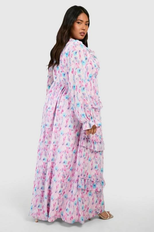 BOOHOO Plus Blurred Floral Ruffle Maxi Dress 2 BOOHOO Plus Blurred Floral Ruffle Maxi Dress - Image 2