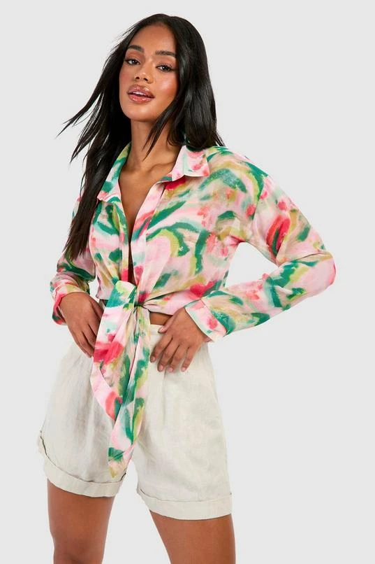 BOOHOO Chiffon Print Tie Blouse 1 BOOHOO Chiffon Print Tie Blouse