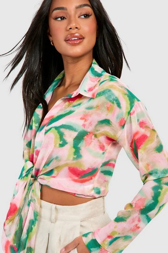 BOOHOO Chiffon Print Tie Blouse 4 BOOHOO Chiffon Print Tie Blouse - Image 4