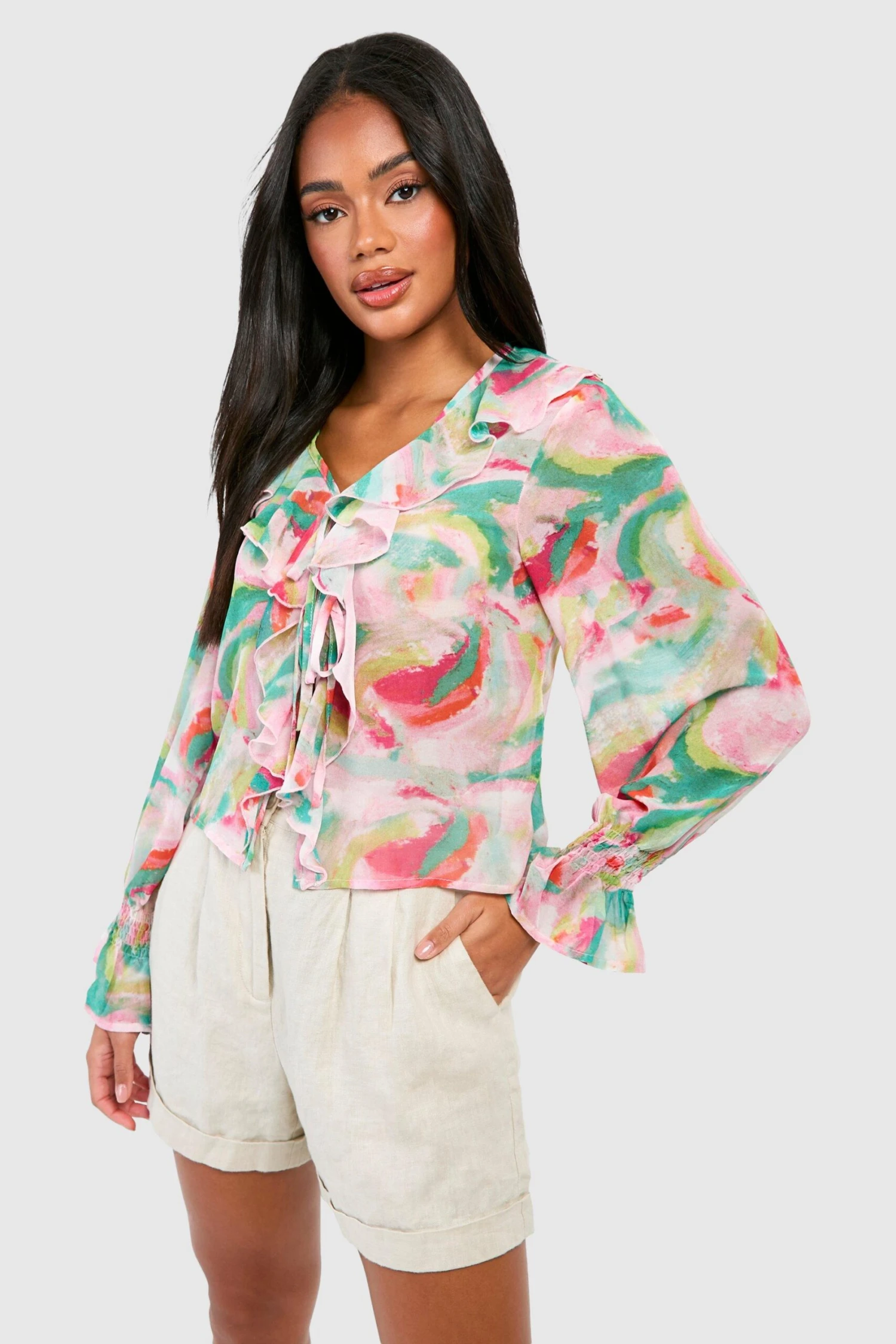 BOOHOO Chiffon Print Ruffle Blouse 5 BOOHOO Chiffon Print Ruffle Blouse - Image 5