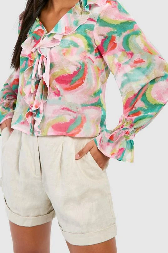 BOOHOO Chiffon Print Ruffle Blouse 4 BOOHOO Chiffon Print Ruffle Blouse - Image 4