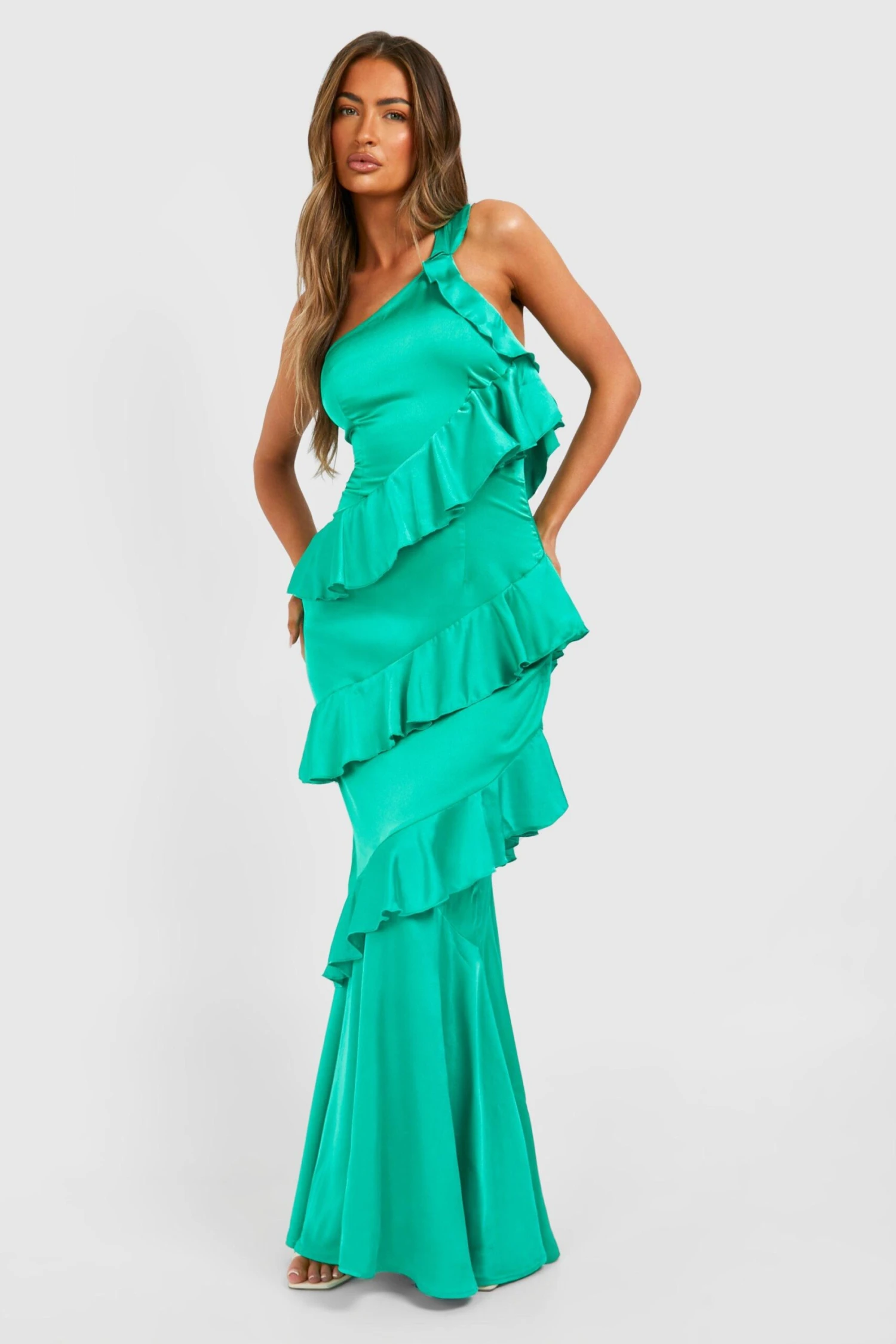 BOOHOO One Shoulder Ruffle Maxi Dress 5 BOOHOO One Shoulder Ruffle Maxi Dress - Image 5