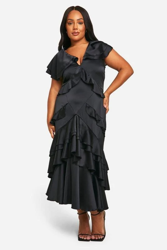 BOOHOO Plus Satin Ruffle Maxi Dress 3 BOOHOO Plus Satin Ruffle Maxi Dress - Image 3