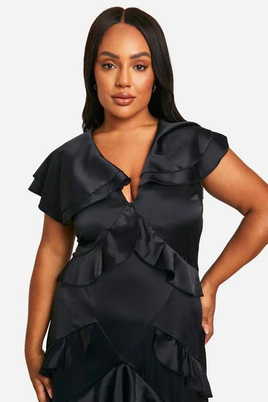 BOOHOO Plus Satin Ruffle Maxi Dress 4 BOOHOO Plus Satin Ruffle Maxi Dress - Image 4