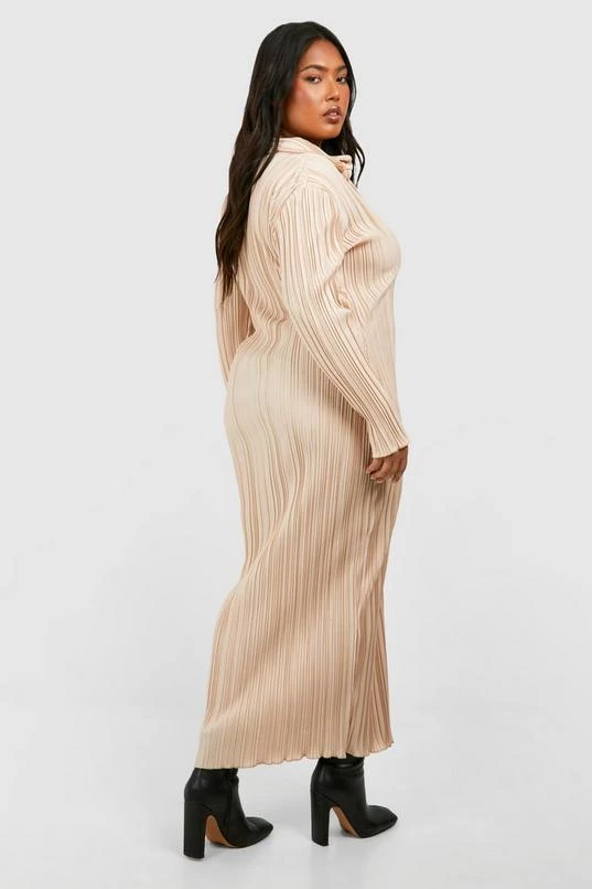 BOOHOO Plus Wide Plisse Midi Shirt Dress 2 BOOHOO Plus Wide Plisse Midi Shirt Dress - Image 2